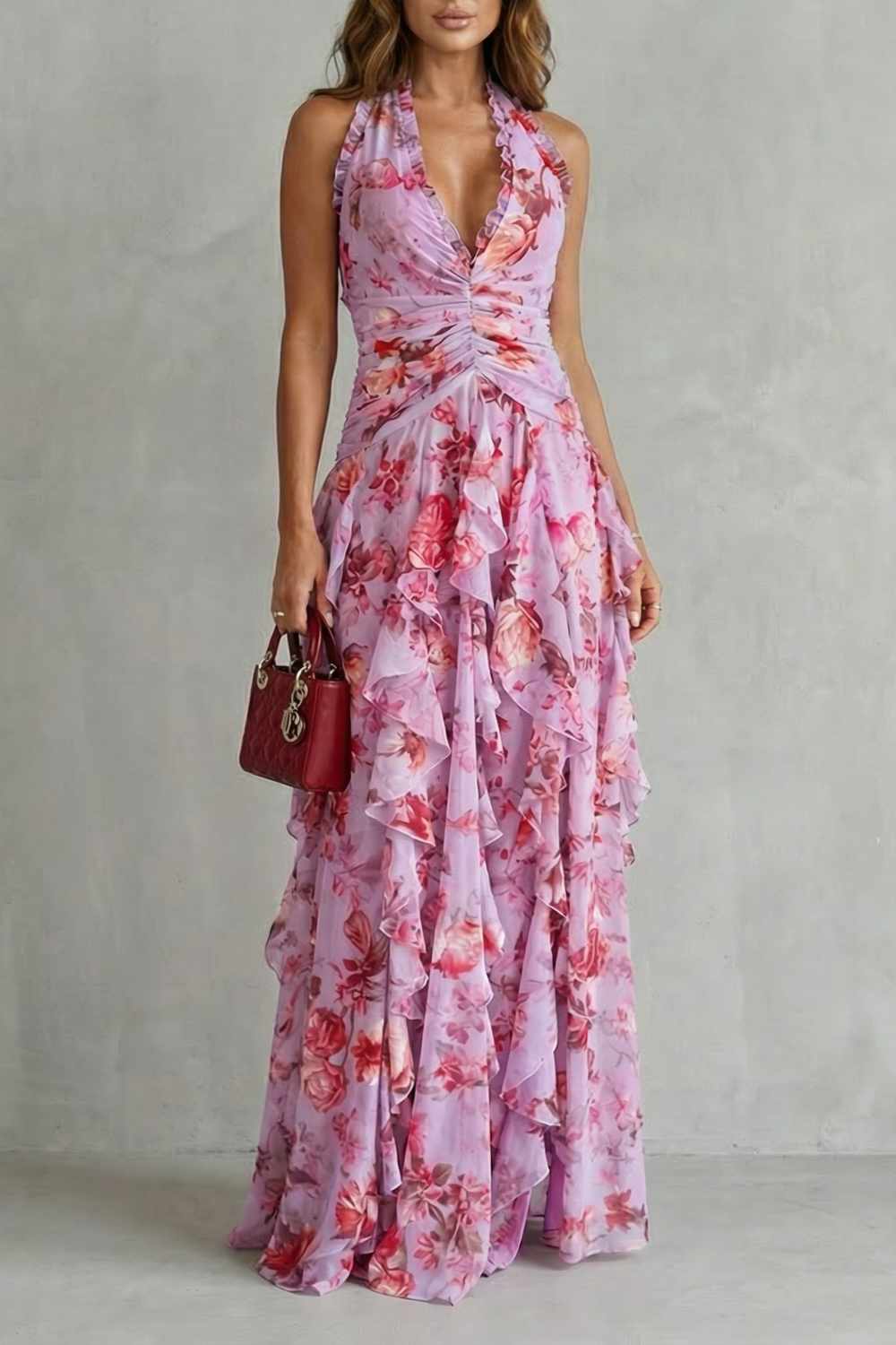 Belladina™ | Cascade de roses romantiques | Robe maxi halter