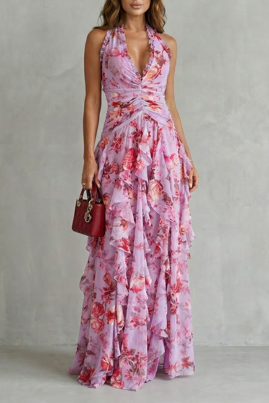 Belladina™ | Cascade de roses romantiques | Robe maxi halter