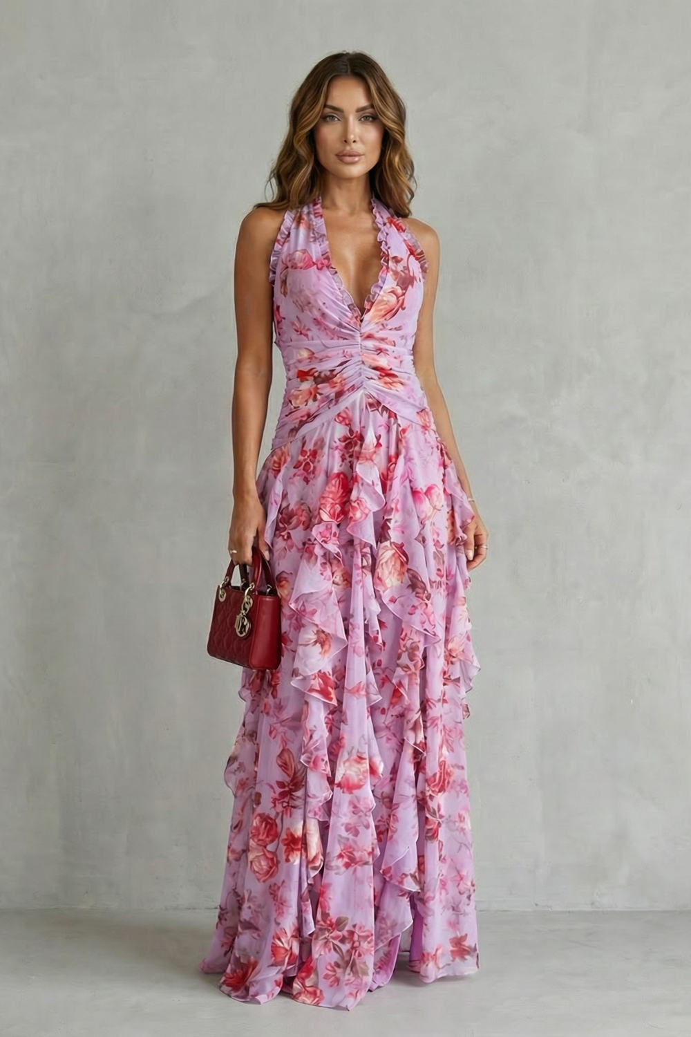 Belladina™ | Cascade de roses romantiques | Robe maxi halter