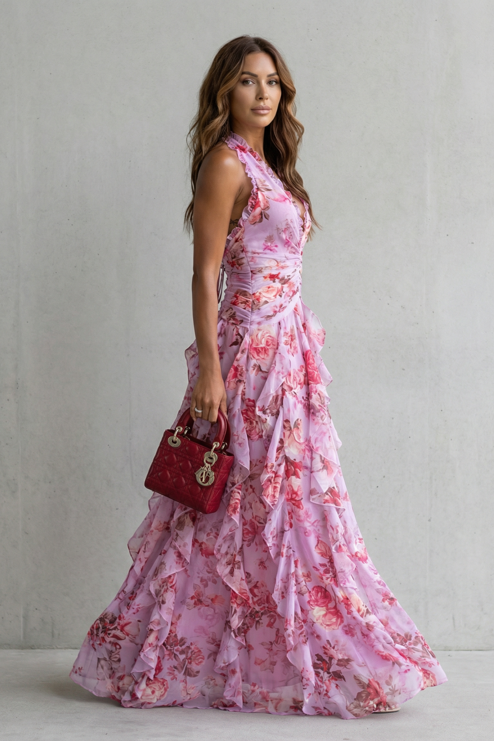 Belladina™ | Cascade de roses romantiques | Robe maxi halter