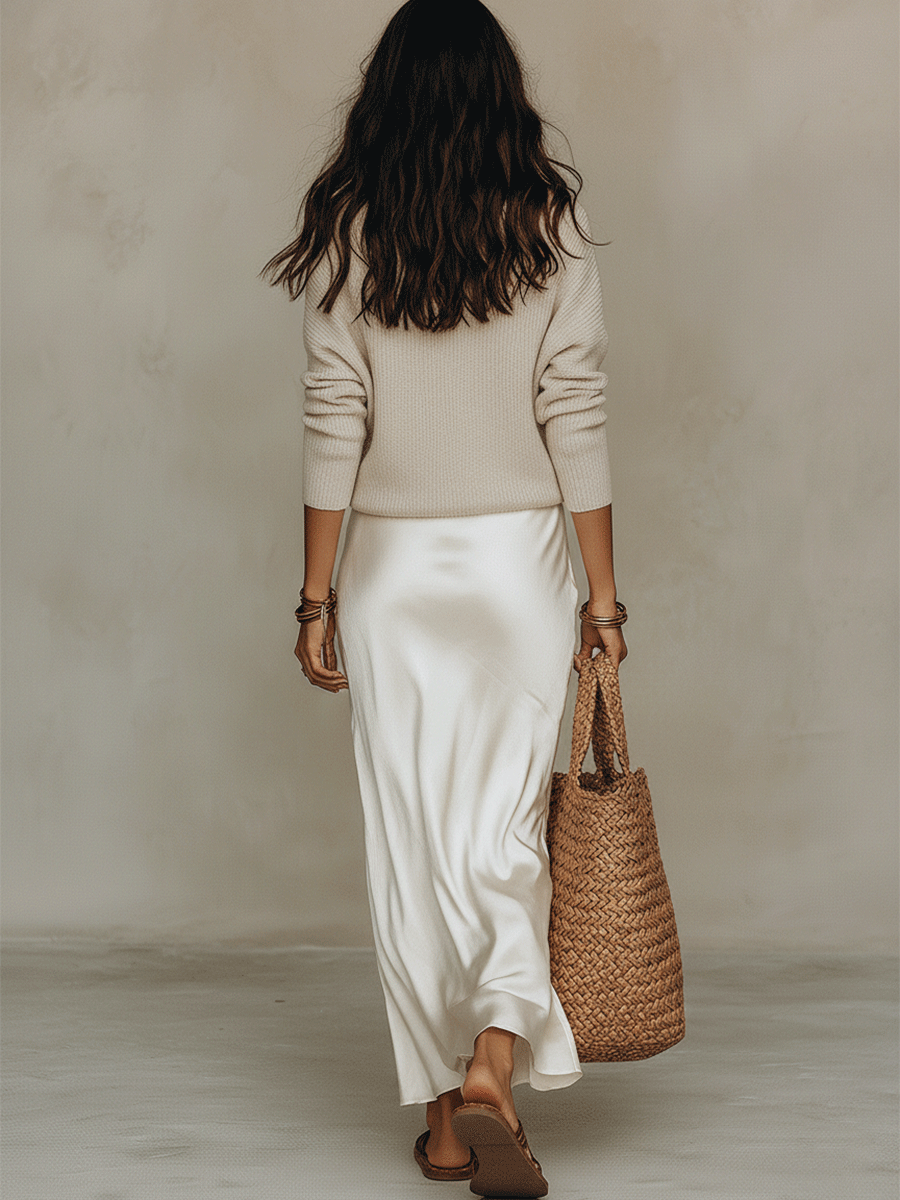 Elena™ | Robe Midi Satinée avec Pull Inclus