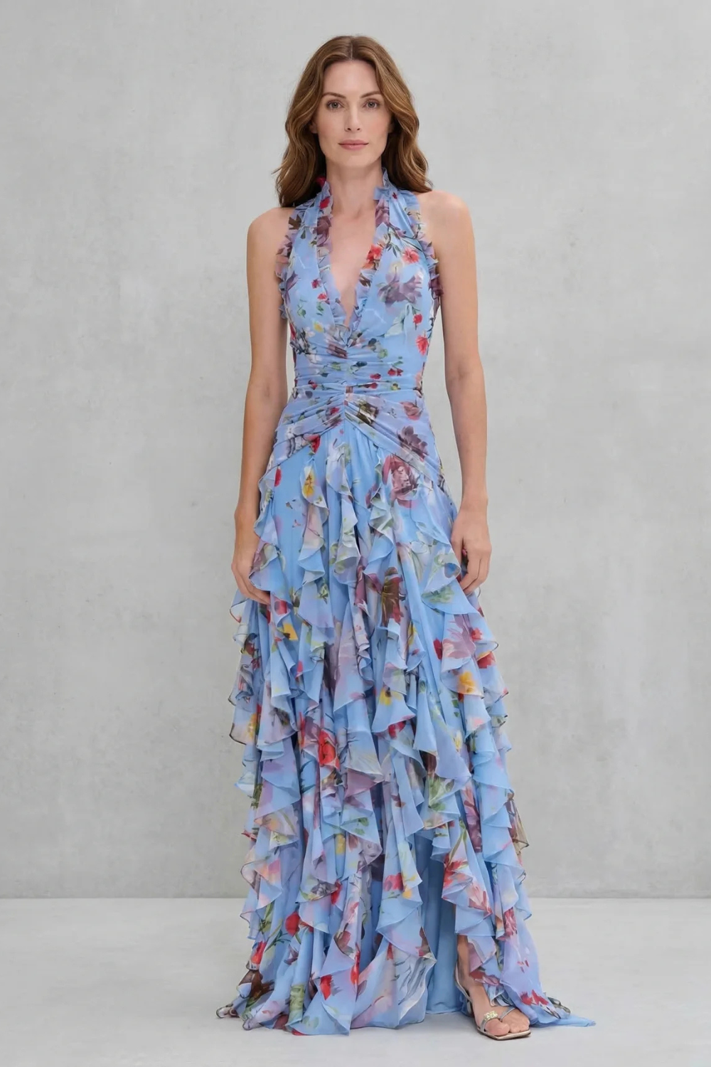Belladina™ | Cascade de roses romantiques | Robe maxi halter