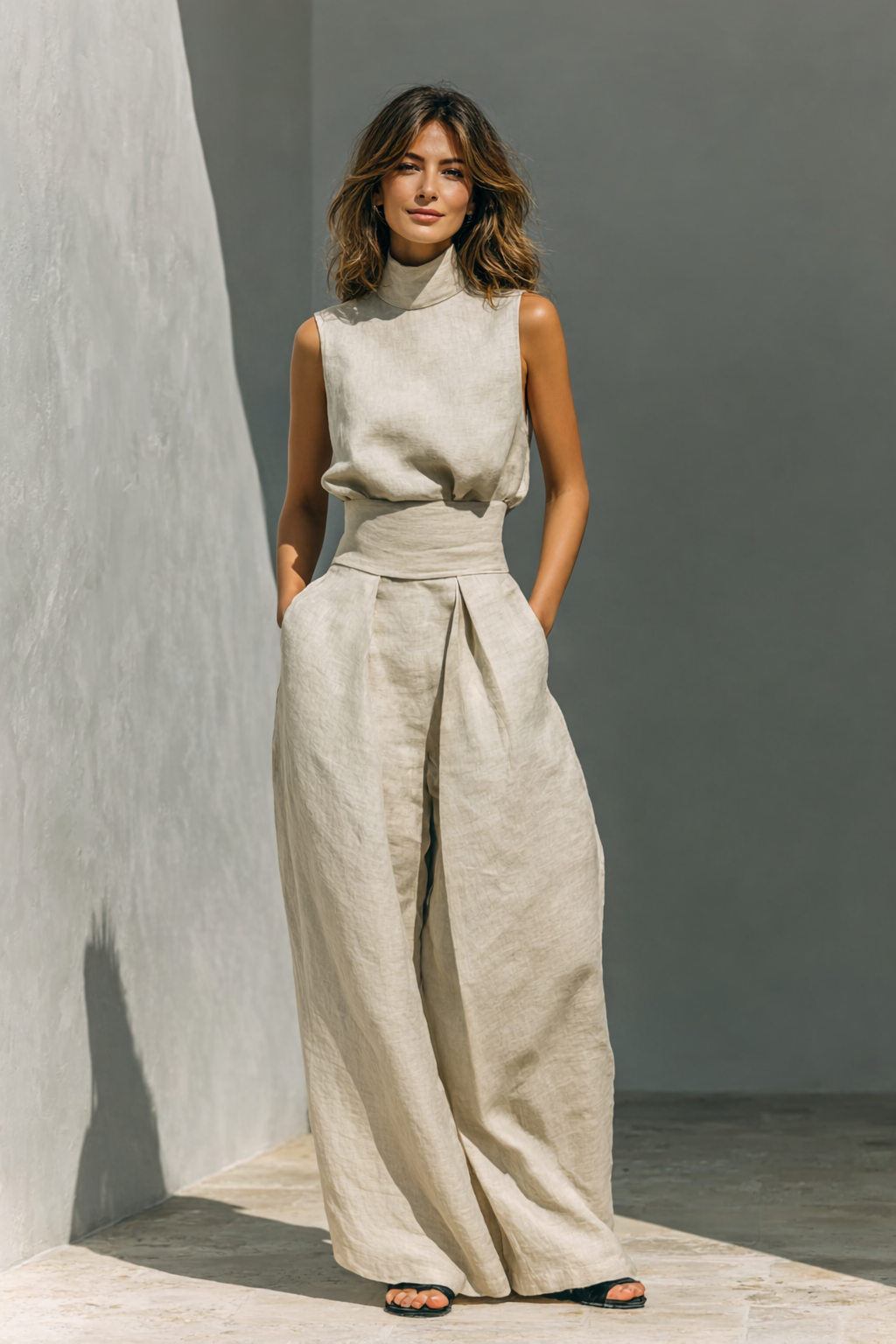 Katie™ | Ensemble débardeur et pantalon large en coton et lin minimaliste pour femme