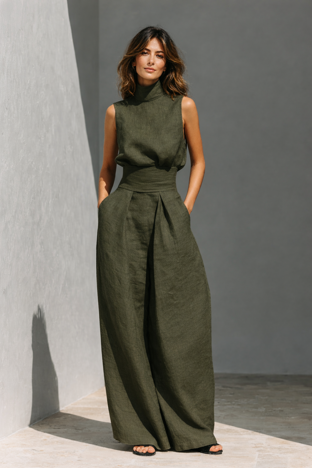 Katie™ | Ensemble débardeur et pantalon large en coton et lin minimaliste pour femme