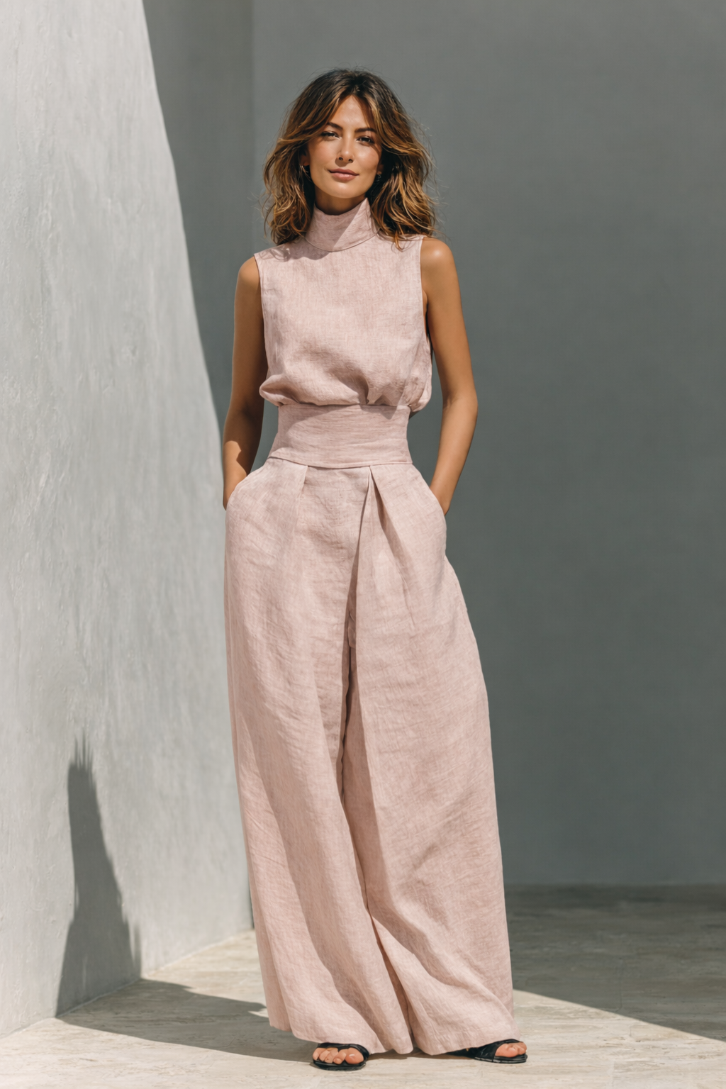 Katie™ | Ensemble débardeur et pantalon large en coton et lin minimaliste pour femme