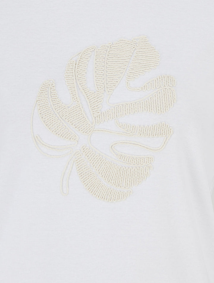 T-shirt uni à broderie feuille - Blanc
