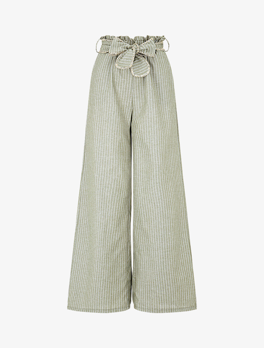 Pantalon ample à rayures et ceinture fantaisie - Kaki