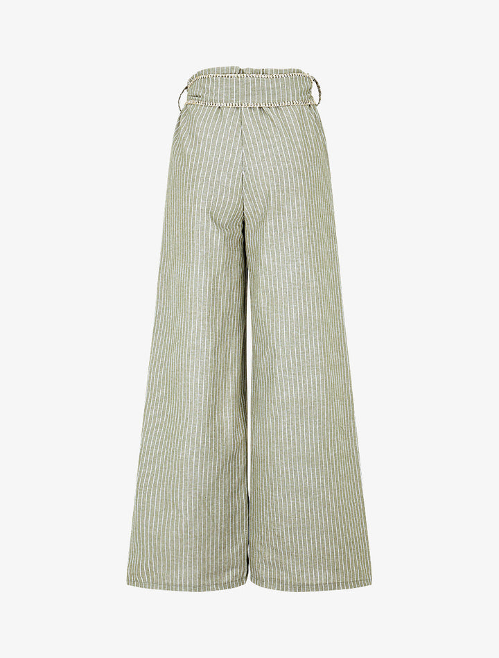 Pantalon ample à rayures et ceinture fantaisie - Kaki
