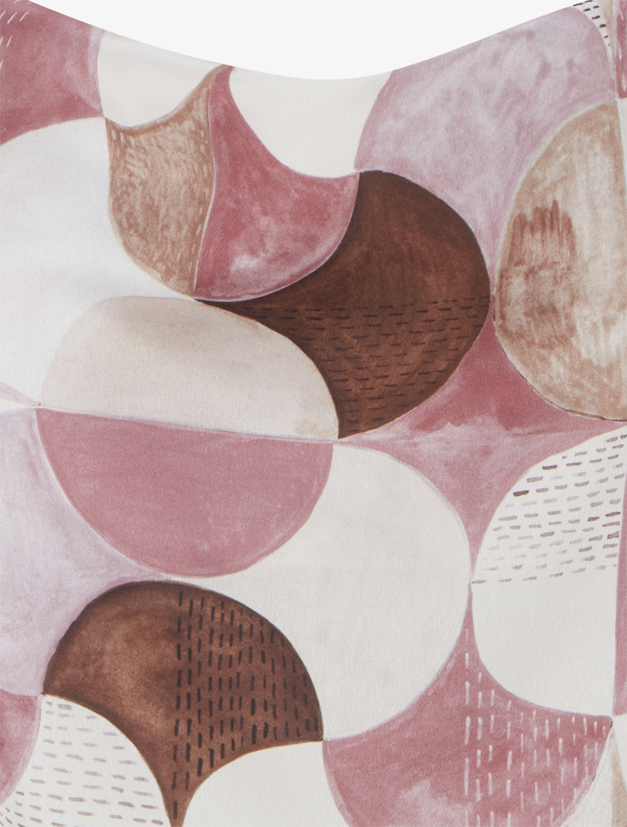 Caraco satiné imprimé rétro - Vieux rose