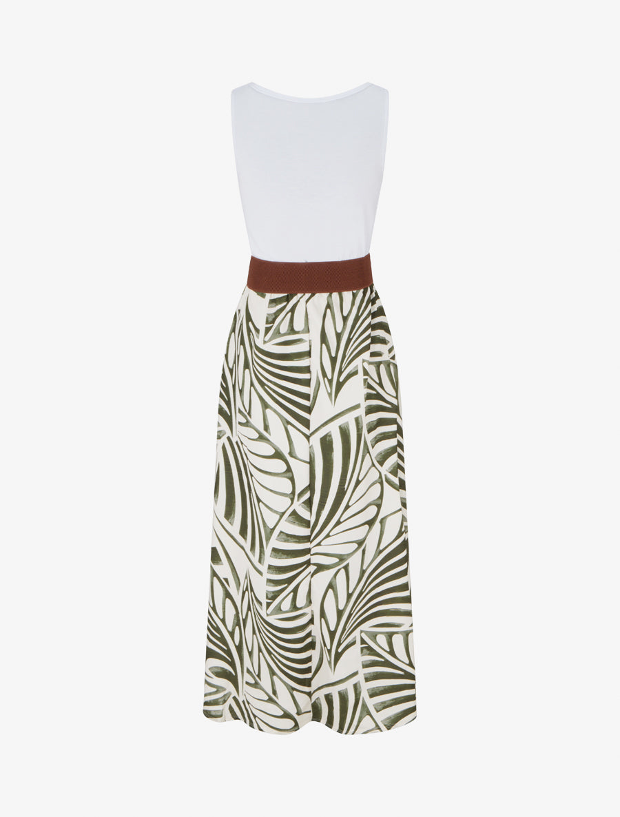 Robe longue sans manches imprimé feuilles - Kaki