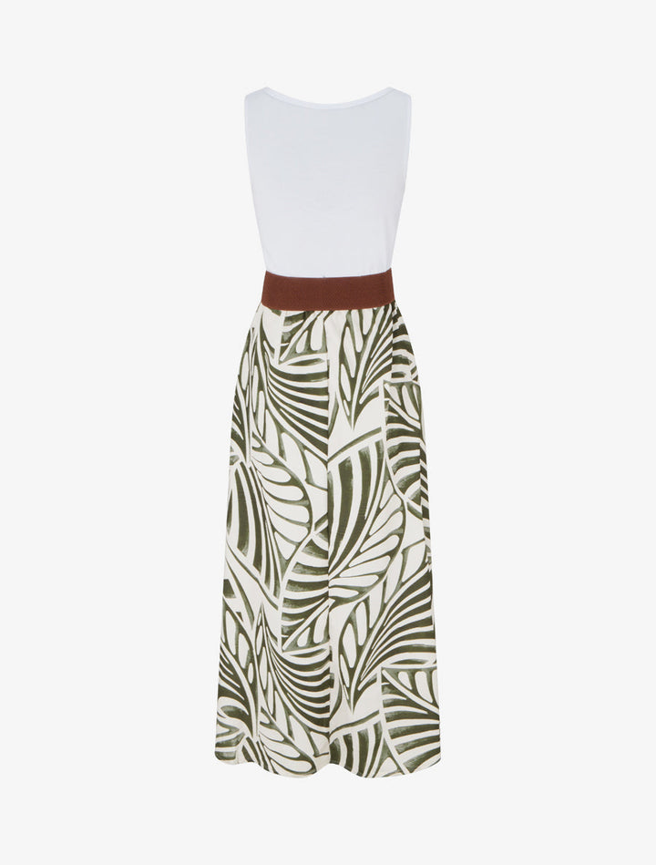 Robe longue sans manches imprimé feuilles - Kaki