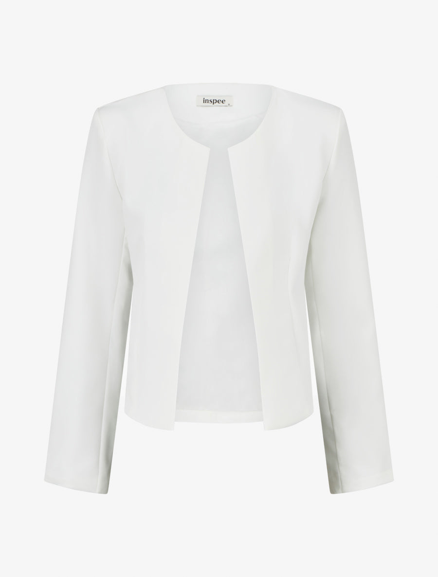 Veste droite à col rond et épaulettes - Blanc