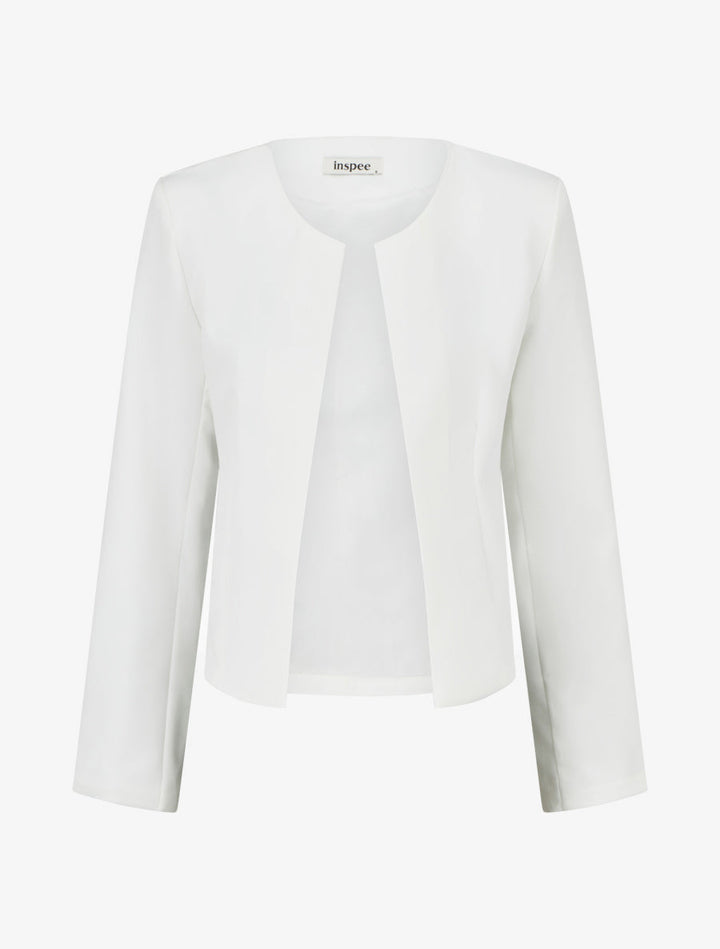 Veste droite à col rond et épaulettes - Blanc