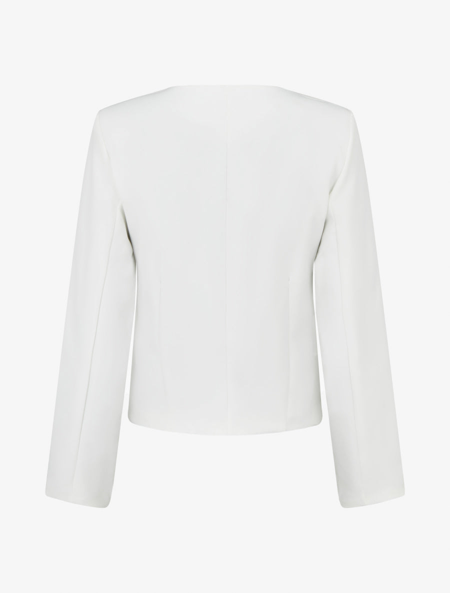 Veste droite à col rond et épaulettes - Blanc