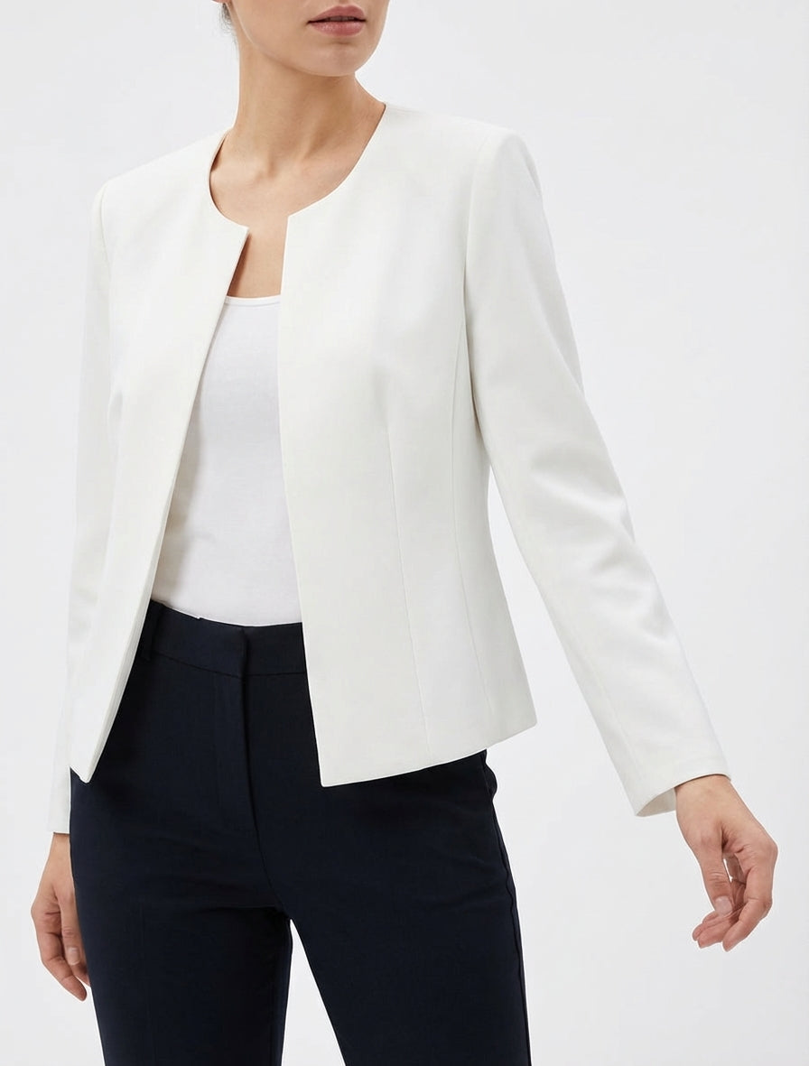 Veste droite à col rond et épaulettes - Blanc