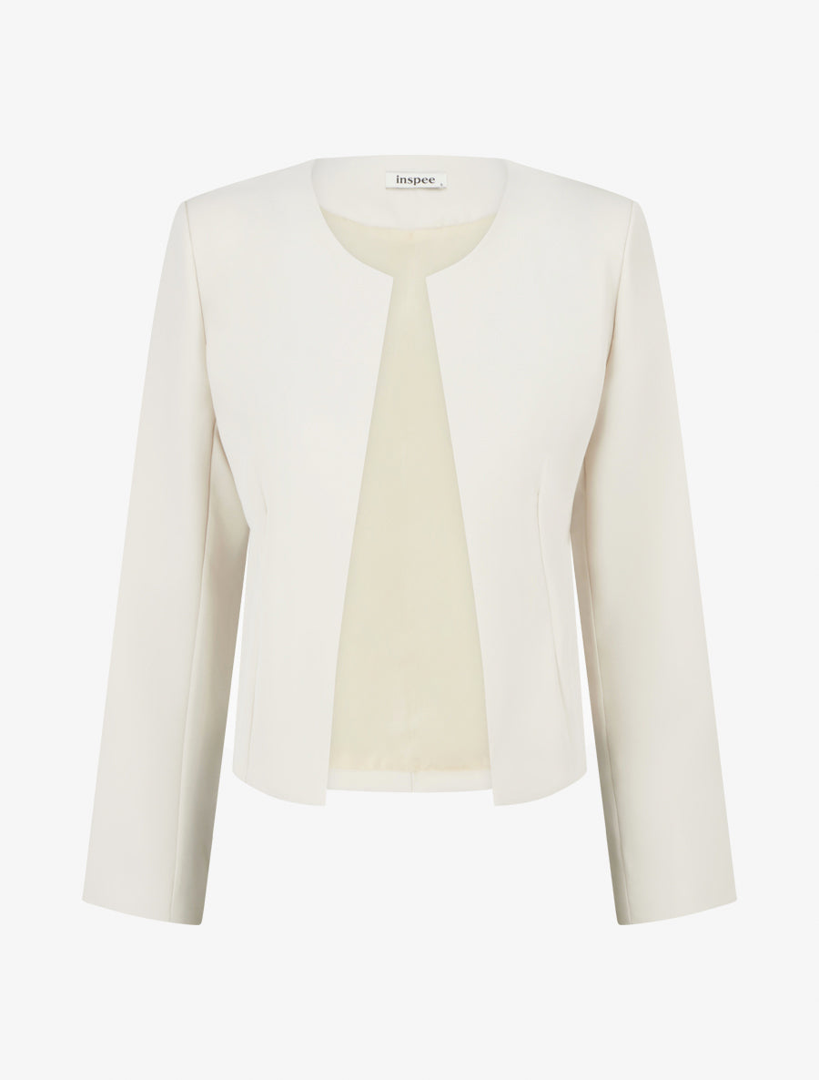 Veste droite à col rond et épaulettes - Beige clair
