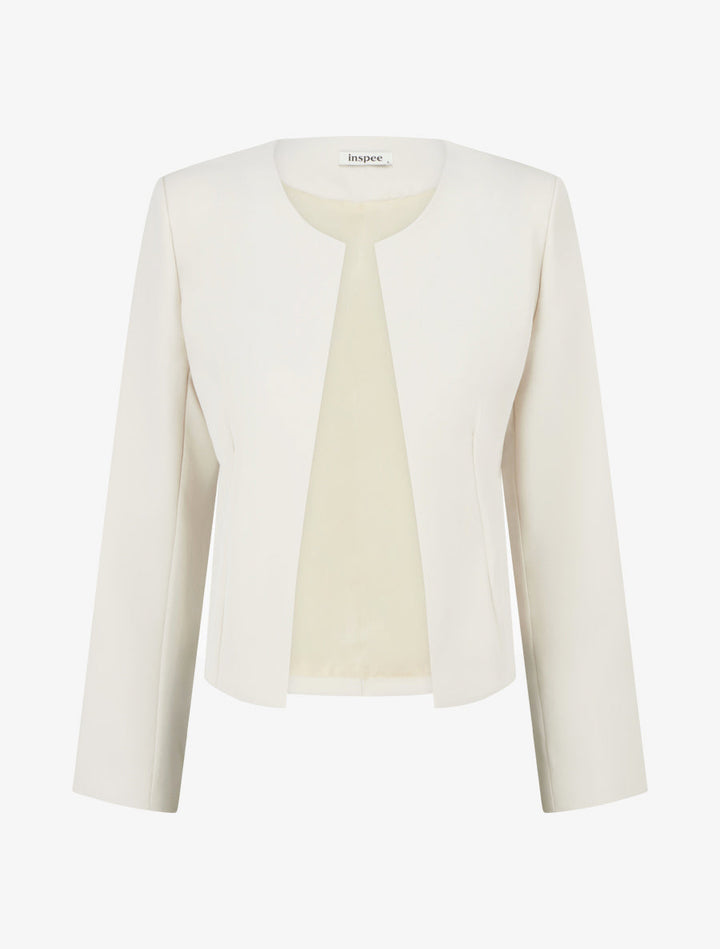 Veste droite à col rond et épaulettes - Beige clair
