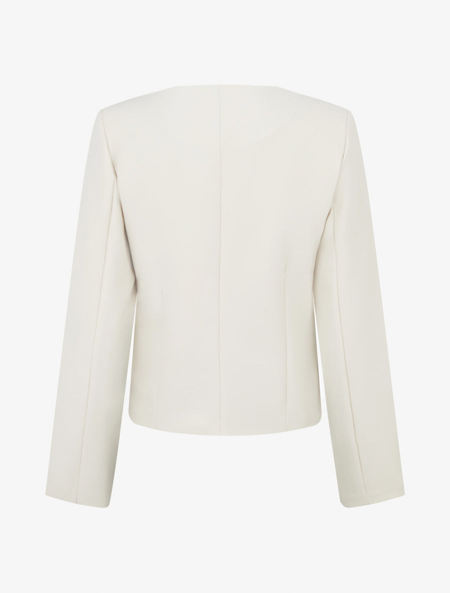 Veste droite à col rond et épaulettes - Beige clair