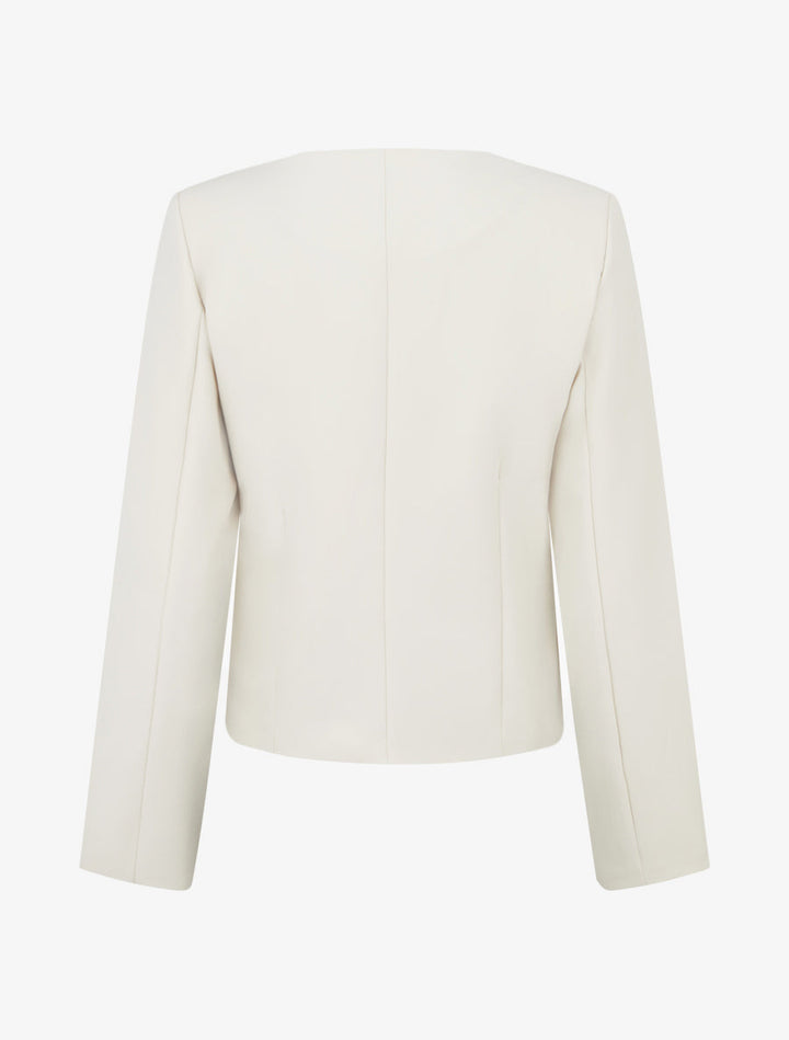 Veste droite à col rond et épaulettes - Beige clair