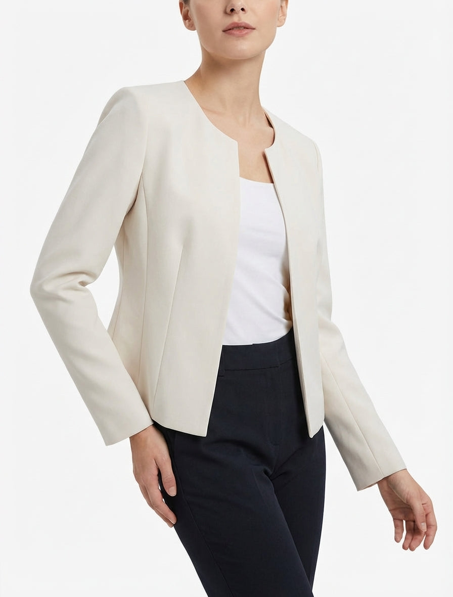 Veste droite à col rond et épaulettes - Beige clair