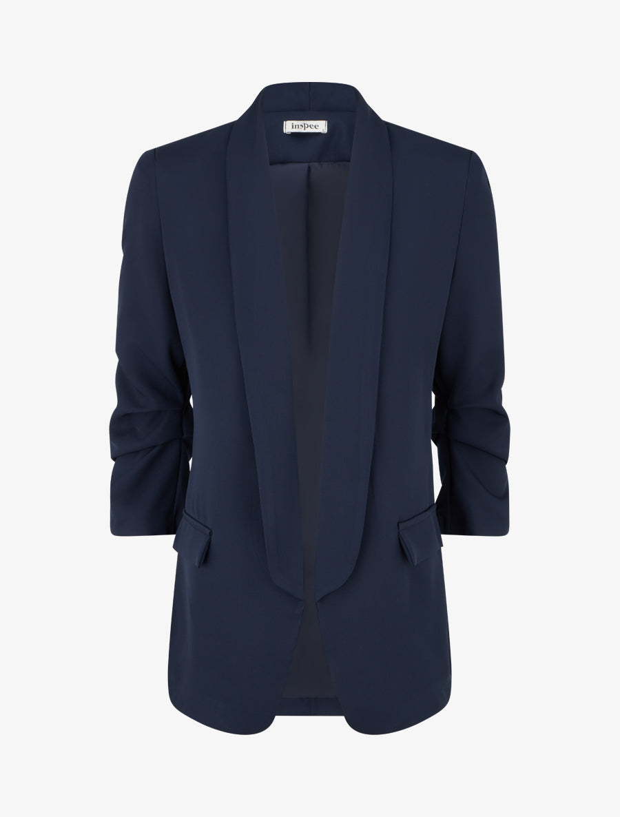 Blazer uni à manches froncées - Marine