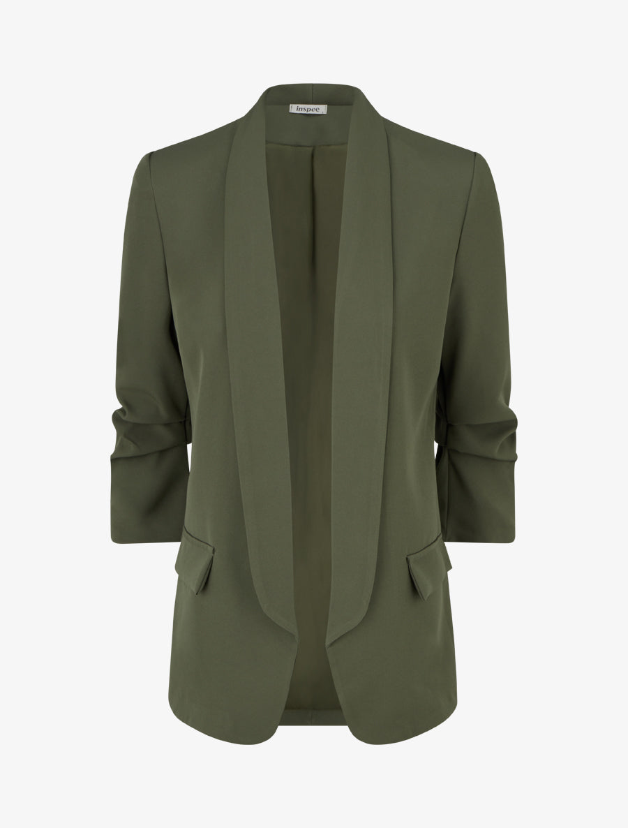 Blazer uni à manches froncées - Kaki