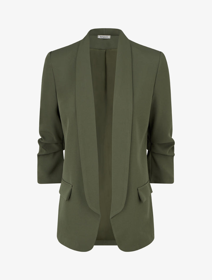 Blazer uni à manches froncées - Kaki