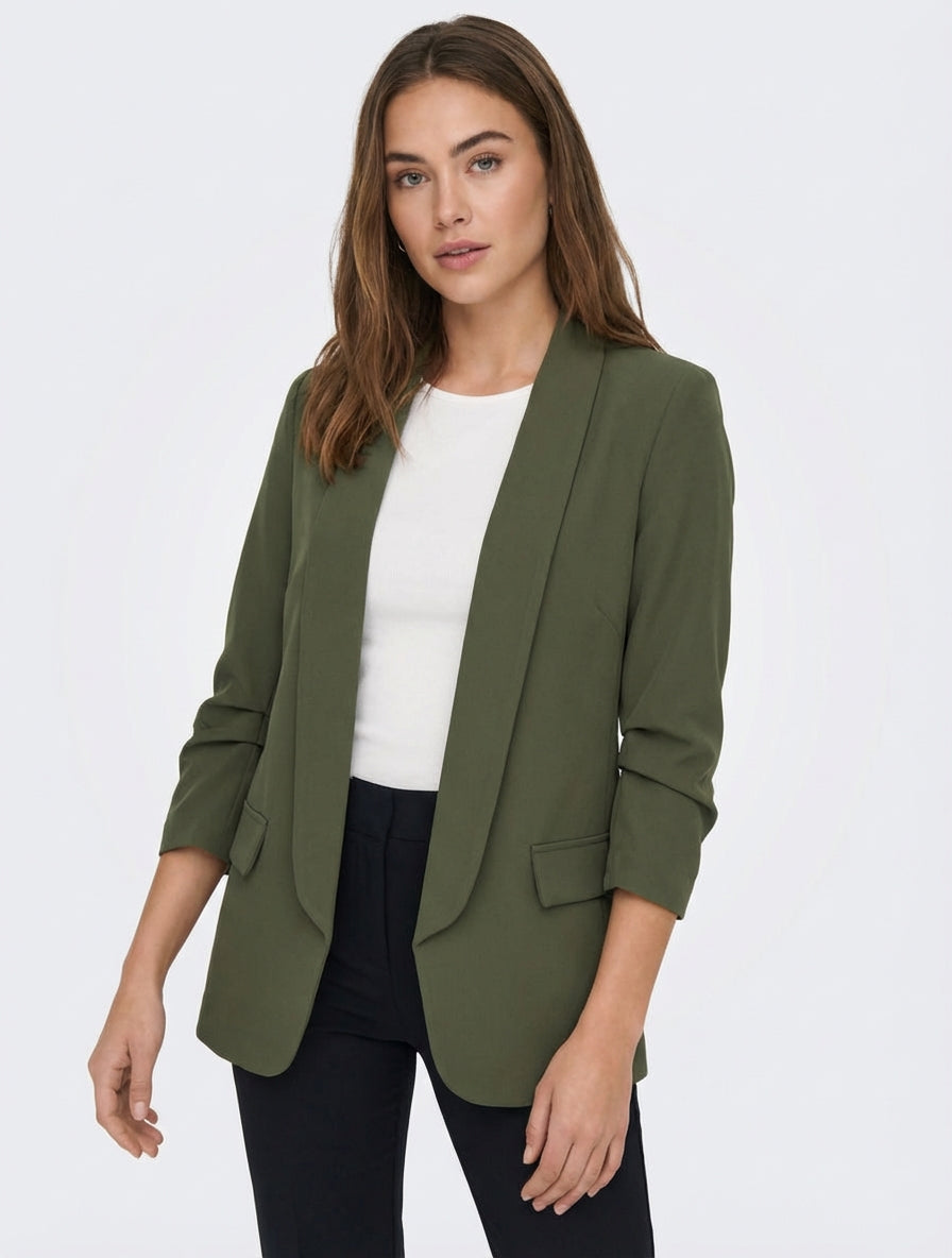 Blazer uni à manches froncées - Kaki
