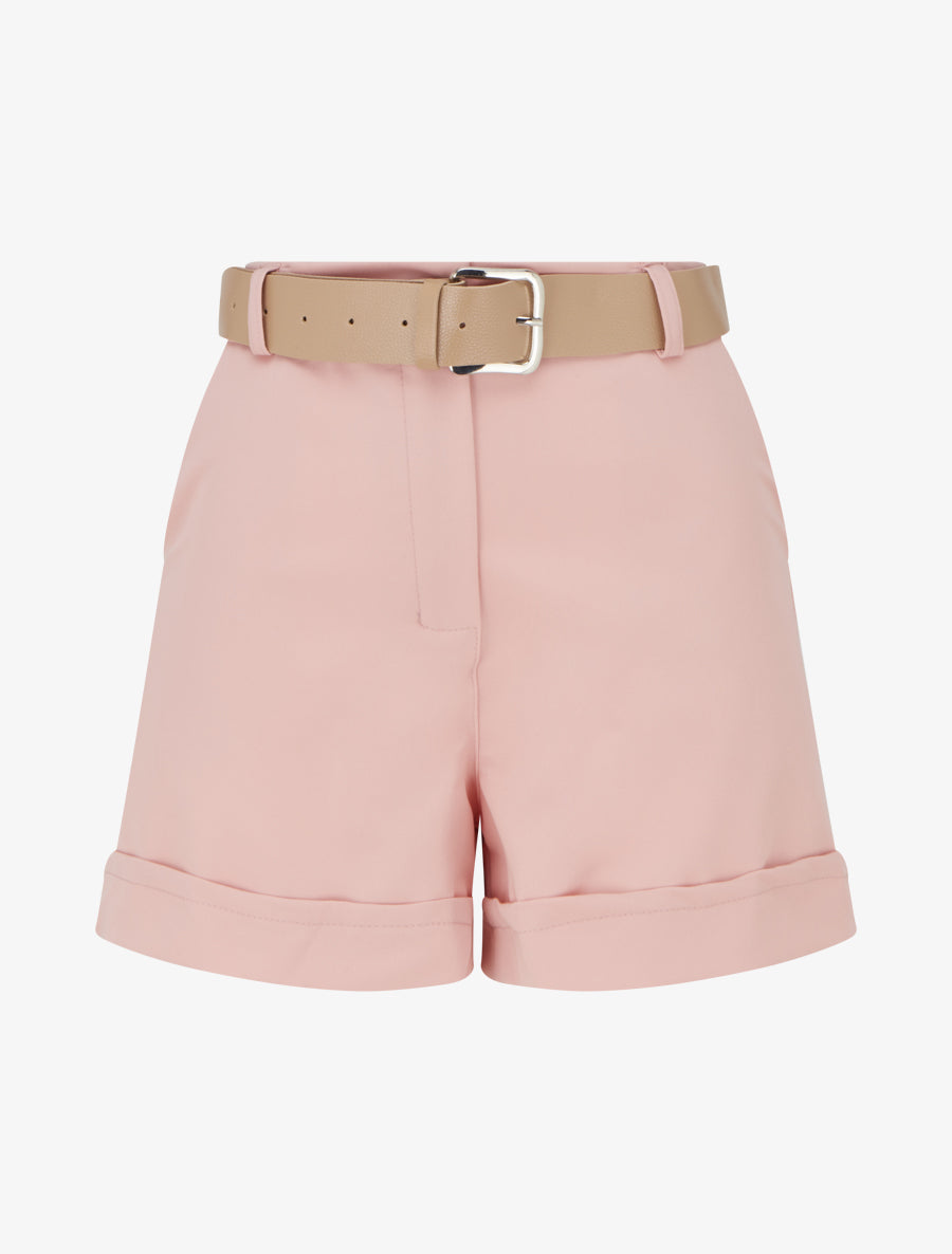 Short uni à ourlet et ceinturé - Rose