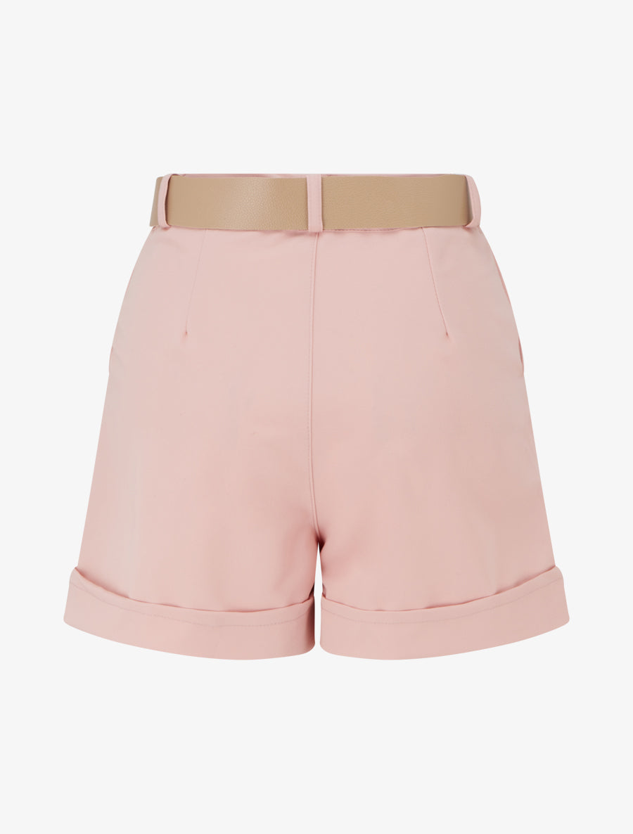 Short uni à ourlet et ceinturé - Rose