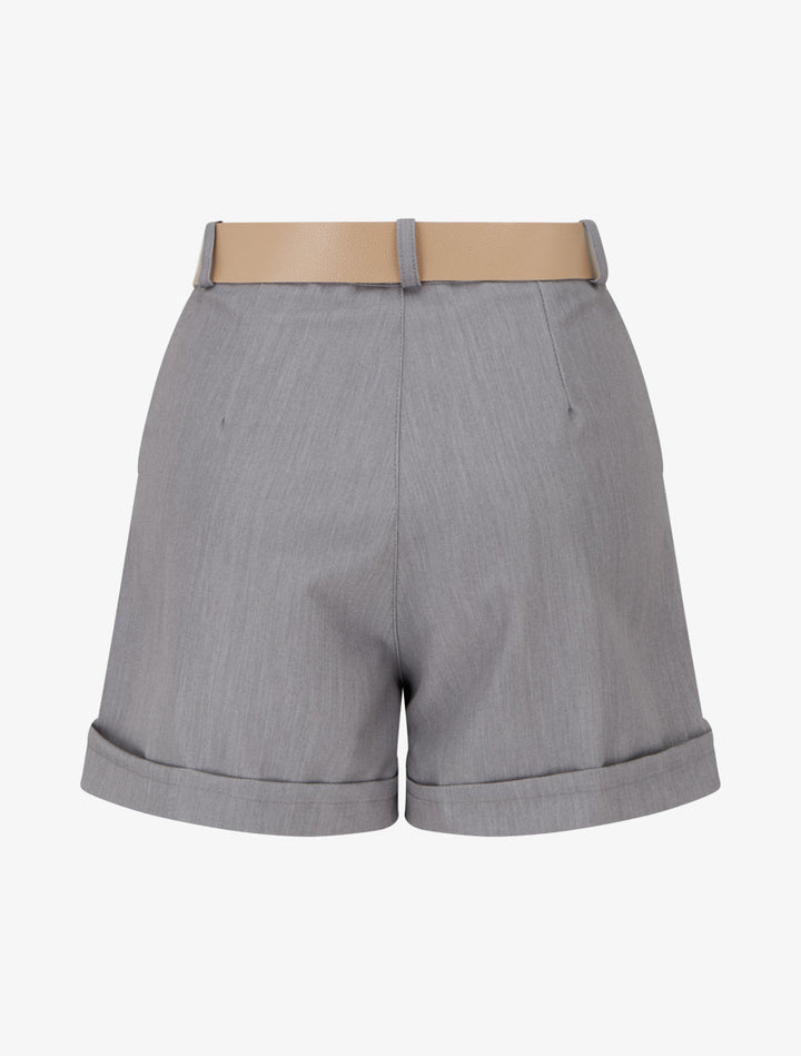 Short uni à ourlet et ceinturé - Gris