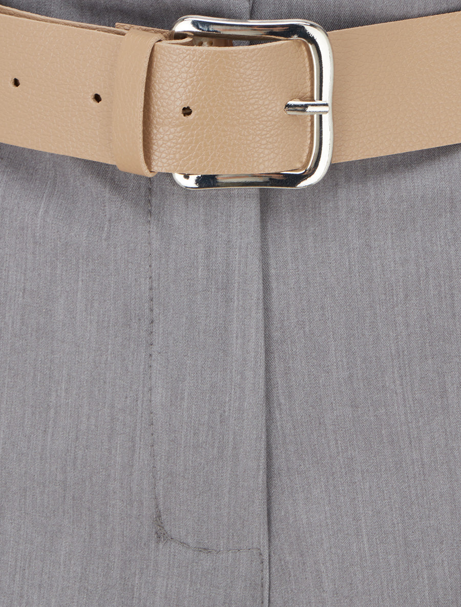 Short uni à ourlet et ceinturé - Gris