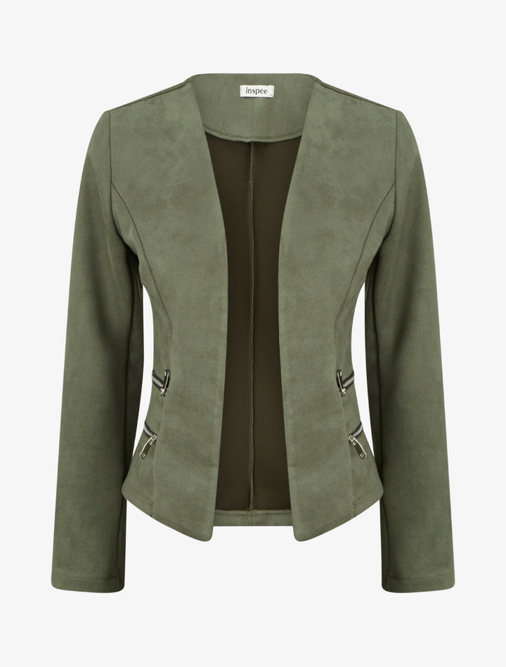 Veste en suédine à poches décoratives zippées - Kaki