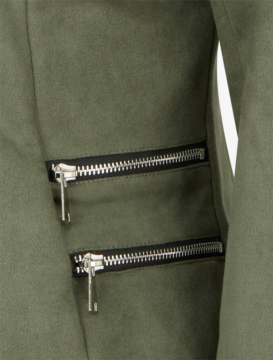 Veste en suédine à poches décoratives zippées - Kaki