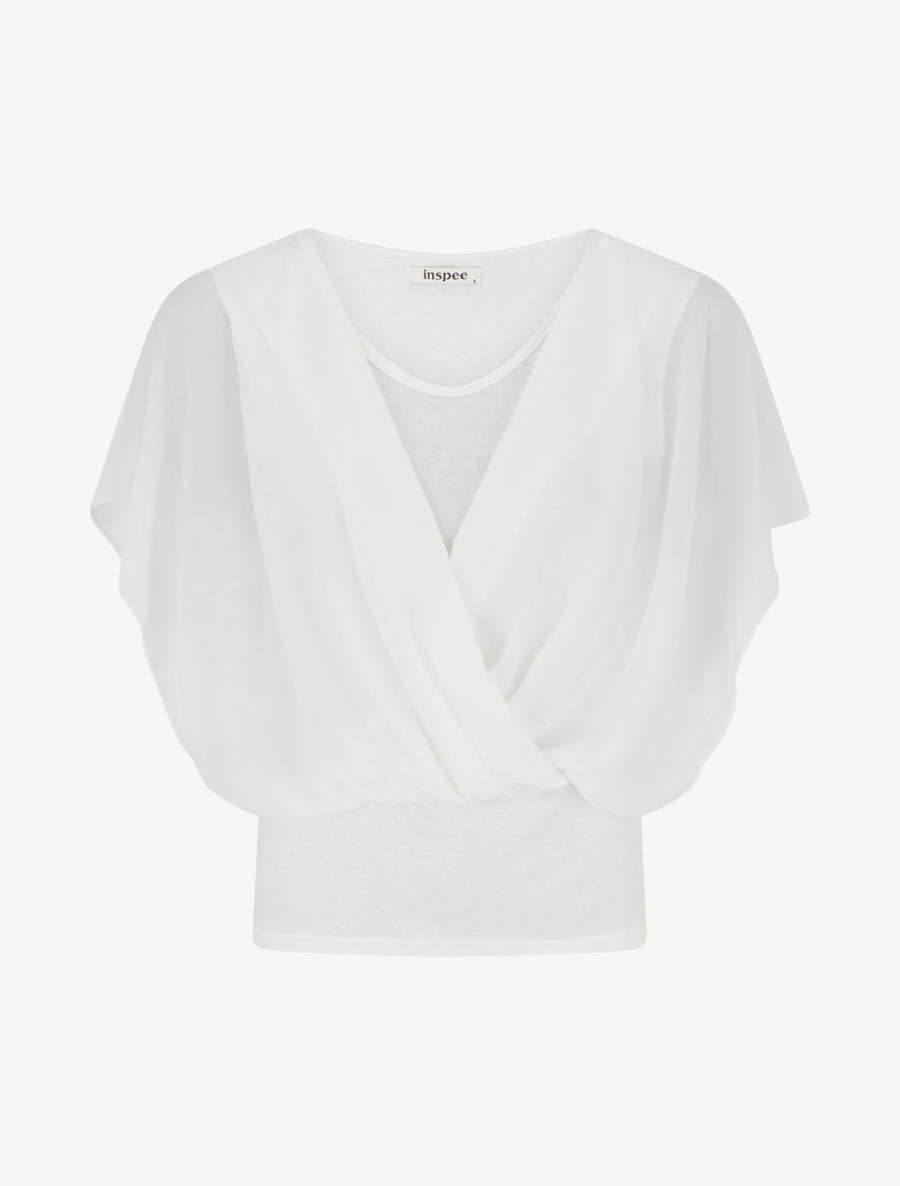 Top uni à manches volantées - Blanc