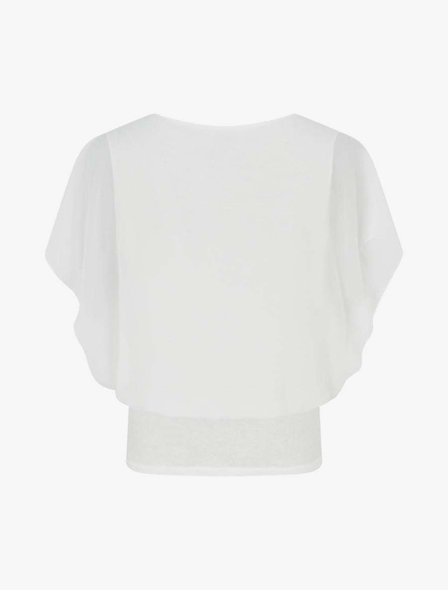 Top uni à manches volantées - Blanc
