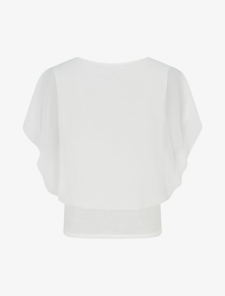 Top uni à manches volantées - Blanc
