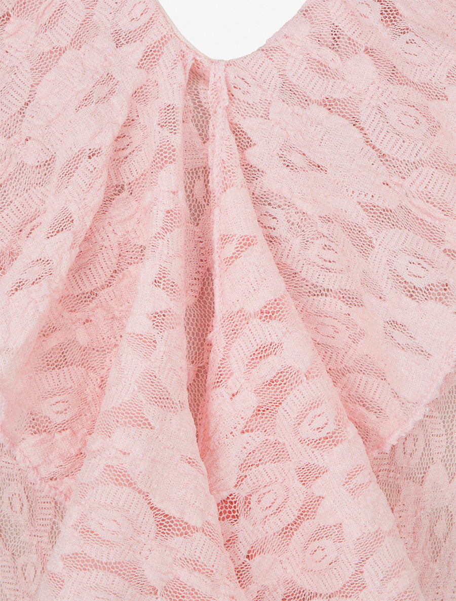 Body uni en dentelle à col volanté - Rose