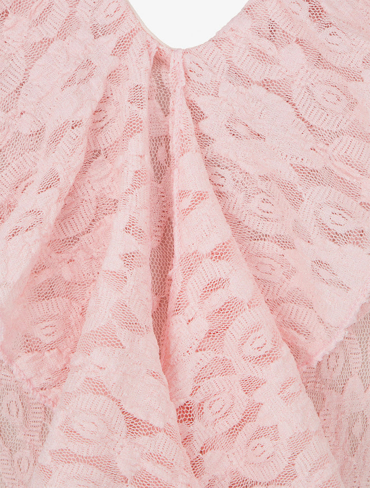 Body uni en dentelle à col volanté - Rose