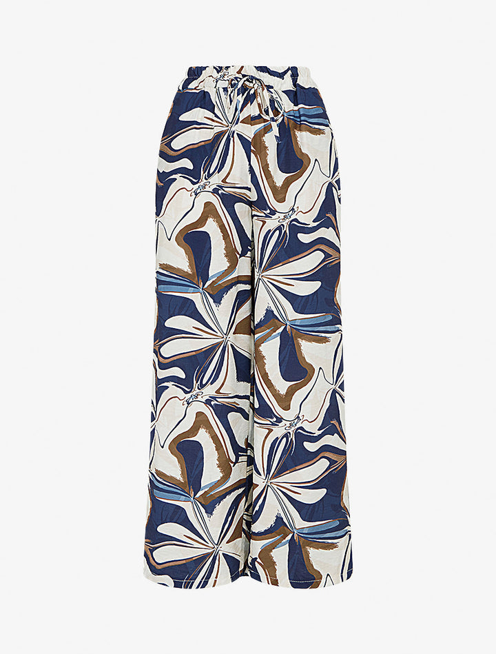 Pantalon imprimé abstrait à taille haute élastiquée - Marine