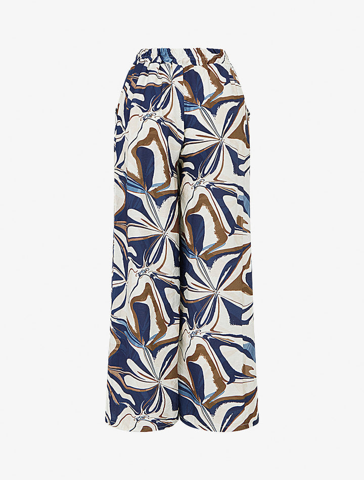 Pantalon imprimé abstrait à taille haute élastiquée - Marine