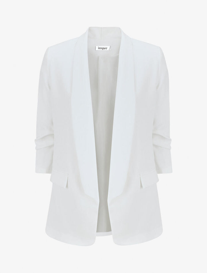 Blazer uni à manches froncées - Blanc