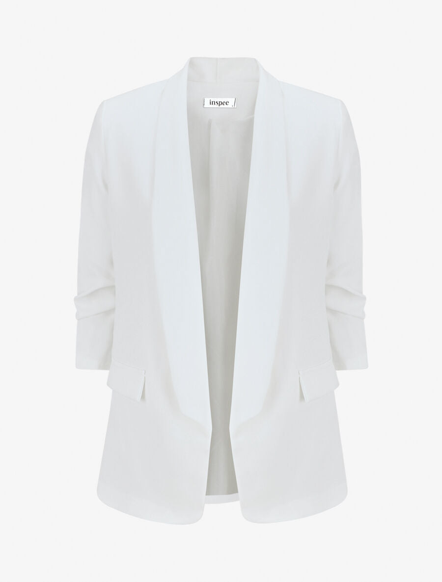 Blazer uni à manches froncées - Blanc