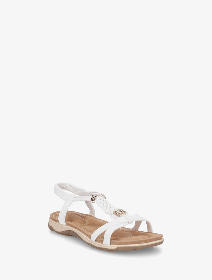 Nu-pieds à empiècement trèfle strassé - Blanc