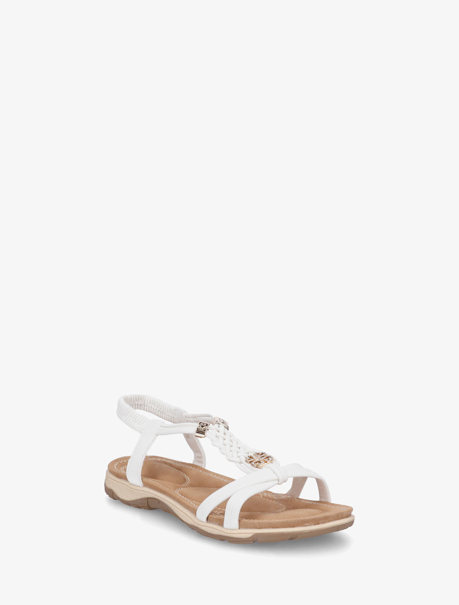 Nu-pieds à empiècement trèfle strassé - Blanc