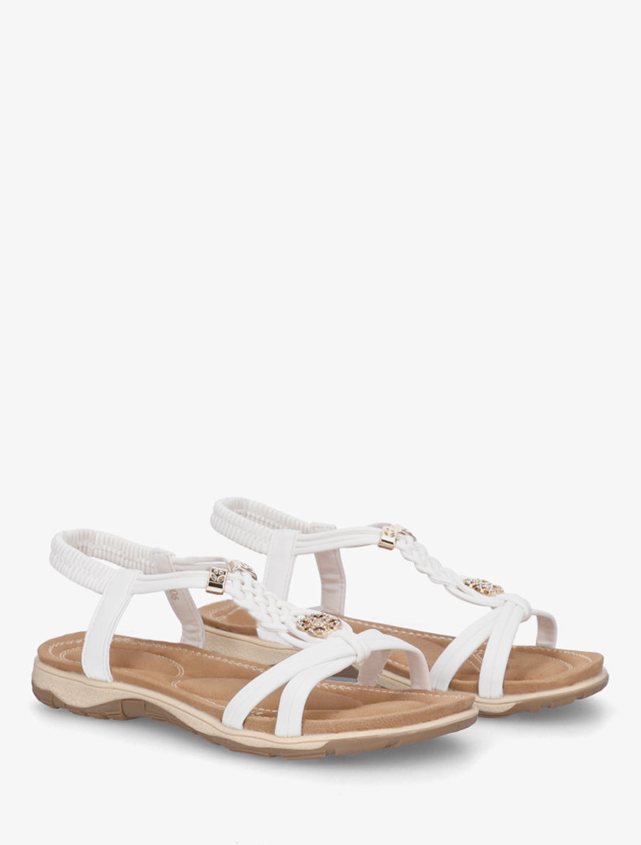 Nu-pieds à empiècement trèfle strassé - Blanc