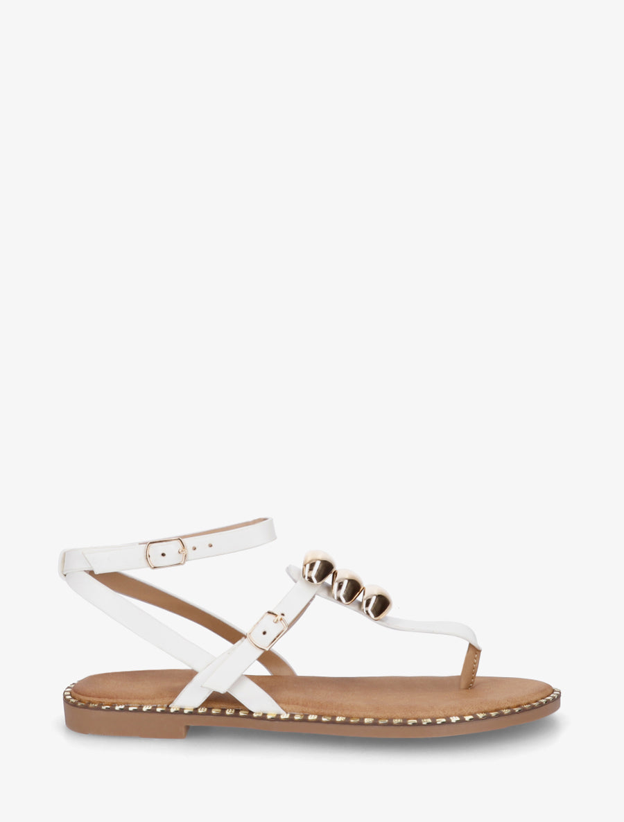 Nu-pieds à entredoigt et bijoux métalliques - Blanc