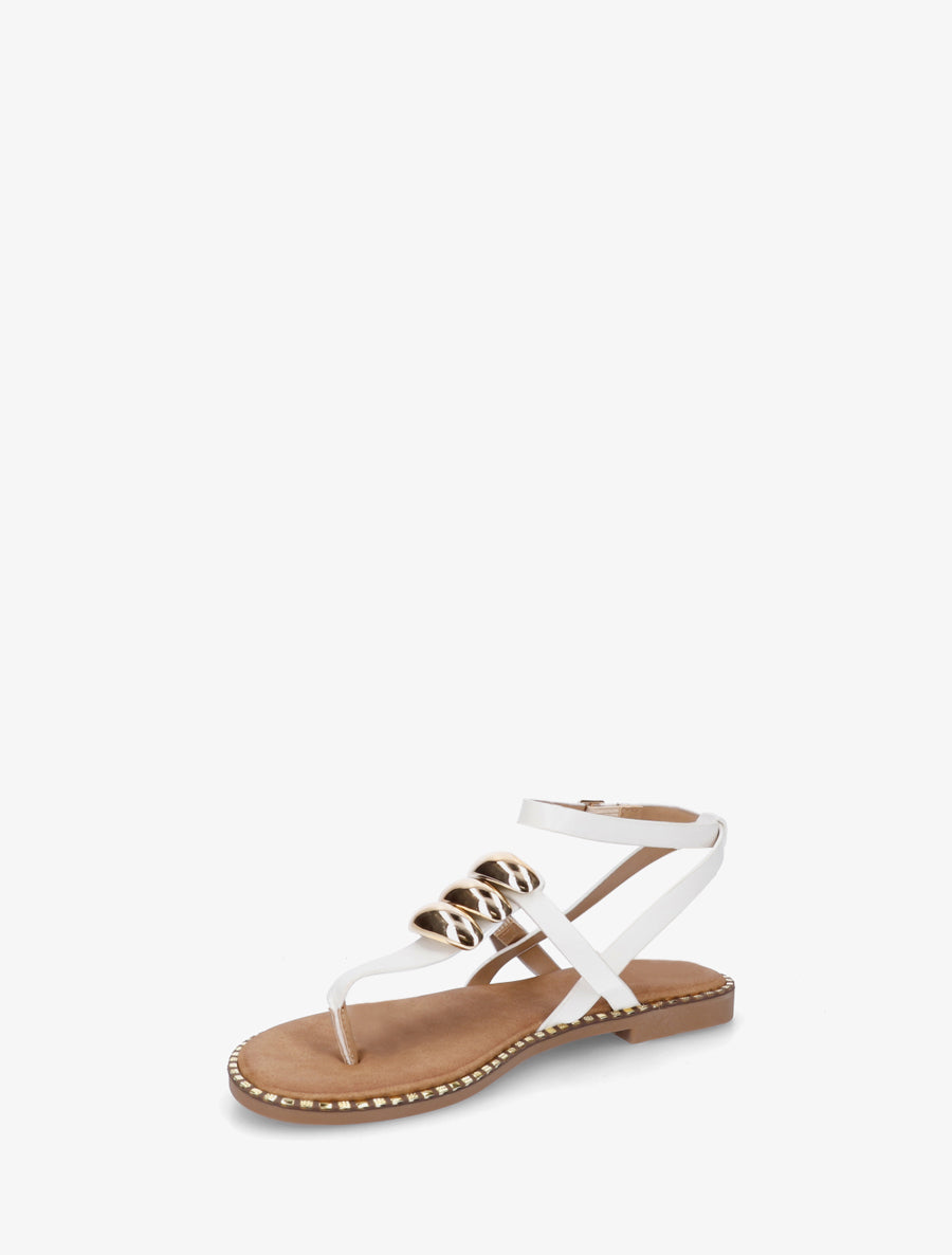 Nu-pieds à entredoigt et bijoux métalliques - Blanc