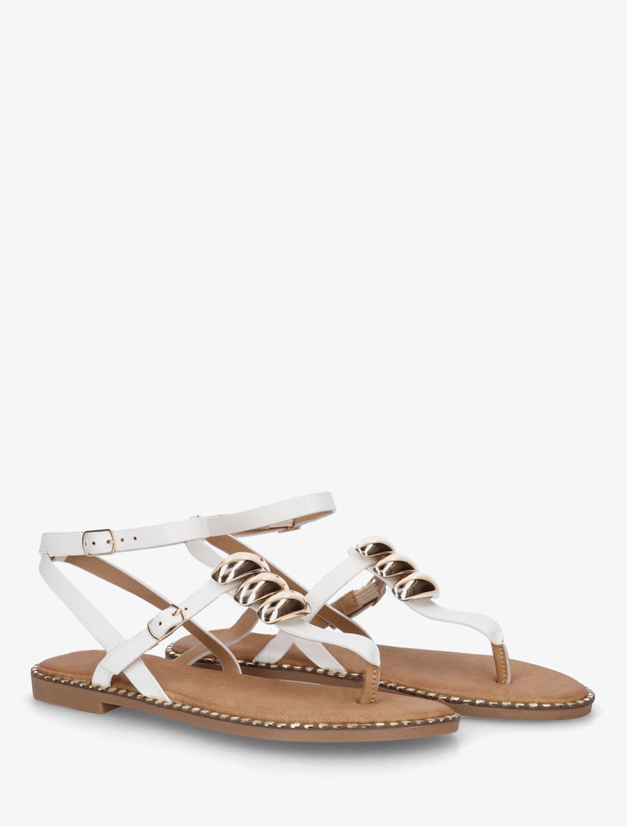 Nu-pieds à entredoigt et bijoux métalliques - Blanc
