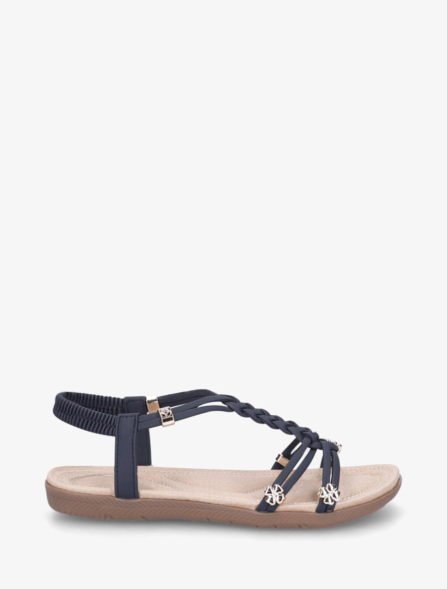 Nu-pieds confort à empiècement bijoux - Marine